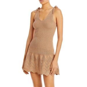 Aqua Ribbed Metallic Sweater Dress Bow Shoulder Scalloped Hem Stretch M NEW